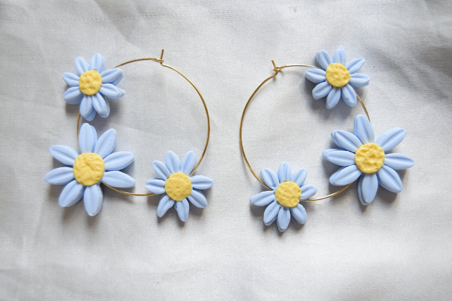 Polymer Clay Pastel Blue Multi Daisy Hoops