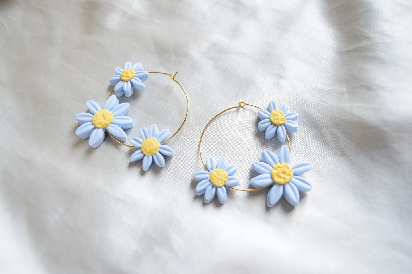 Polymer Clay Pastel Blue Multi Daisy Hoops