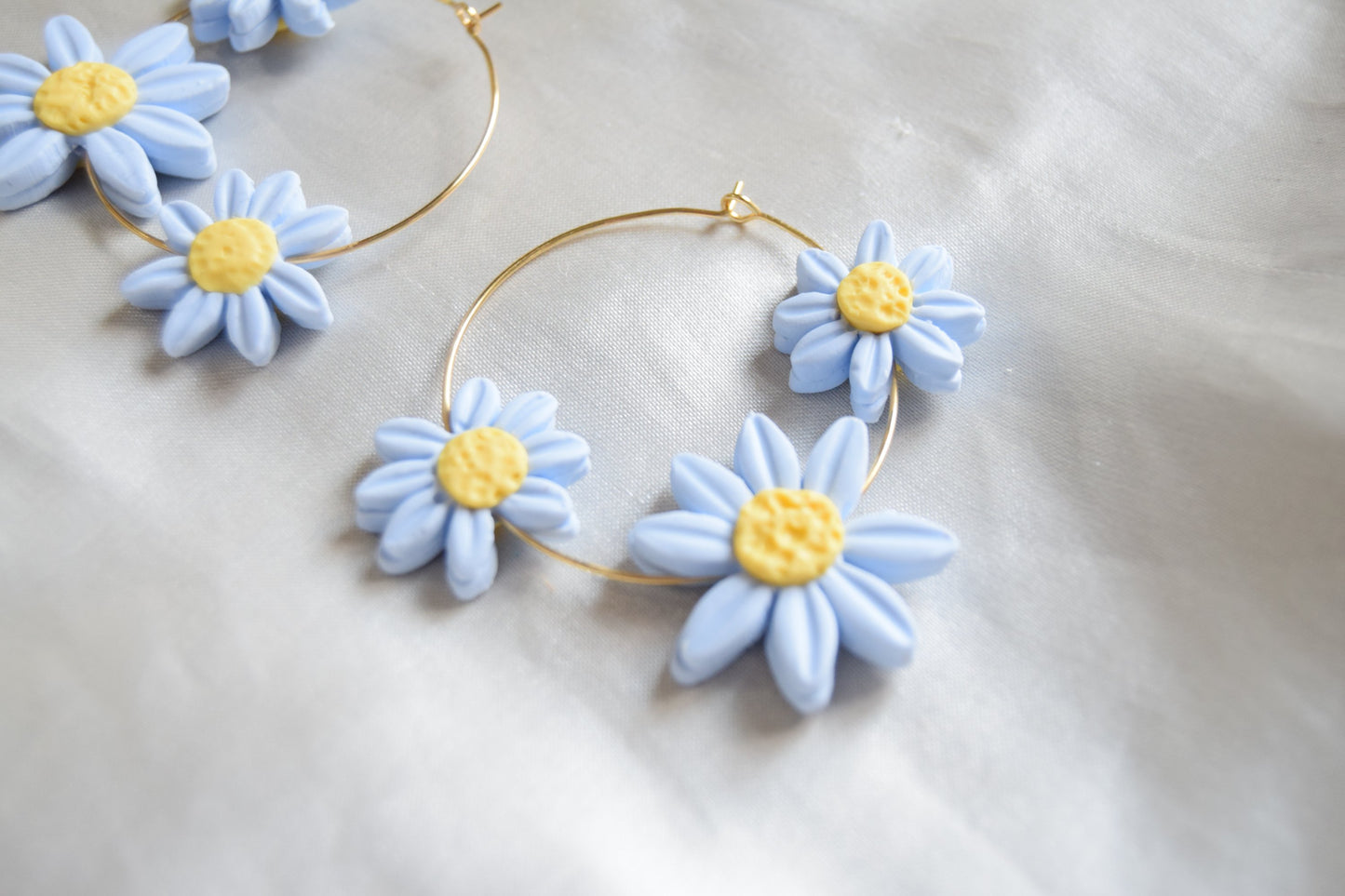 Polymer Clay Pastel Blue Multi Daisy Hoops