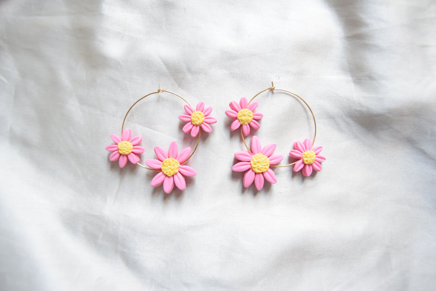 Polymer Clay Pastel Pink Multi Daisy Hoops
