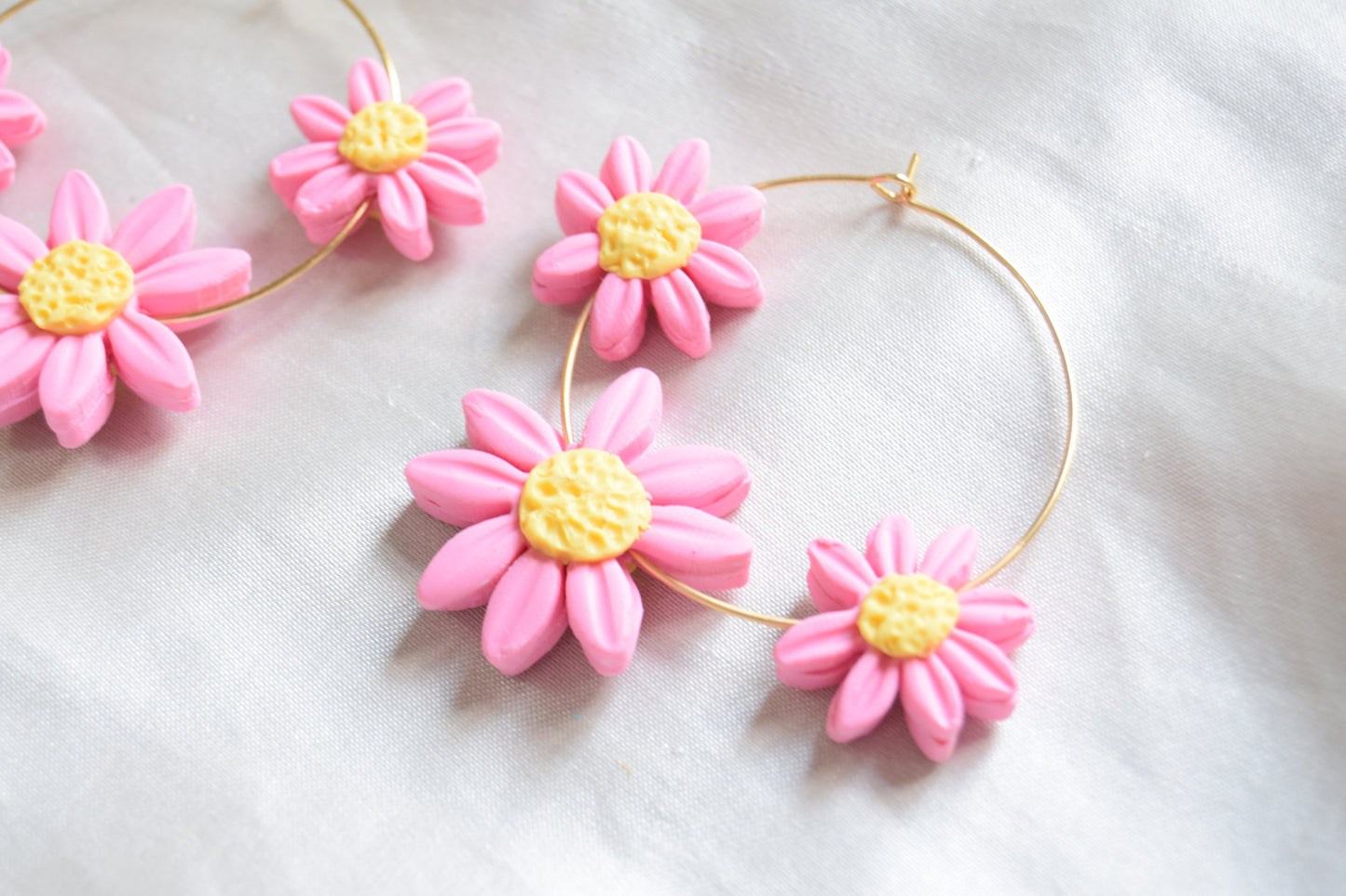 Polymer Clay Pastel Pink Multi Daisy Hoops