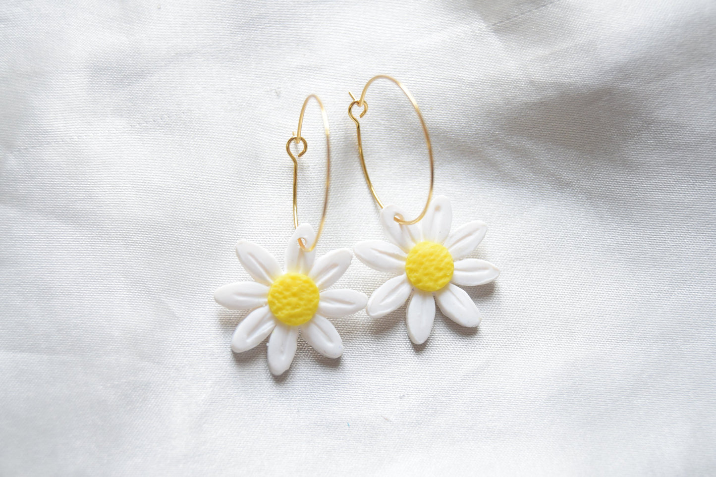 Polymer Clay Daisy Hoops