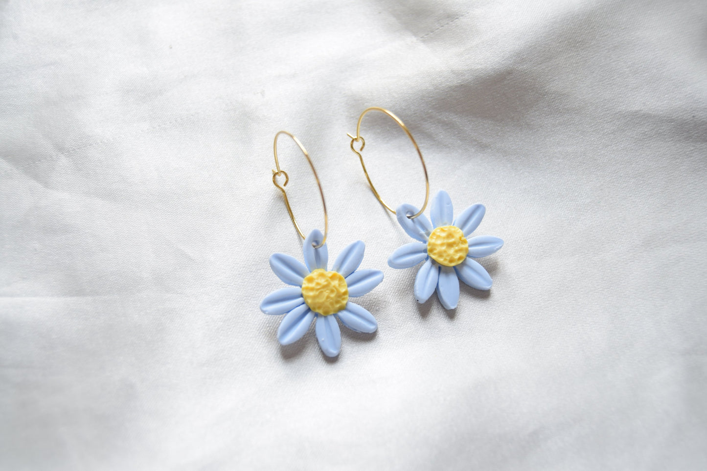 Polymer Clay Pastel Blue Daisy Hoops