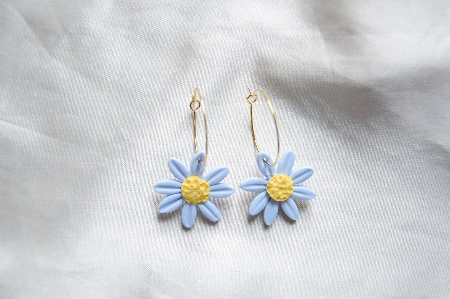 Polymer Clay Pastel Blue Daisy Hoops