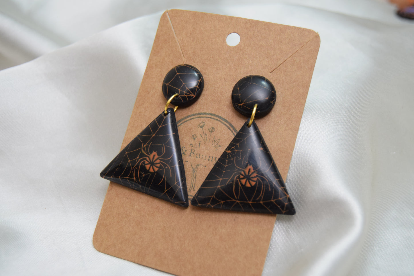 Halloween Spider Triangle Polymer Clay Dangles
