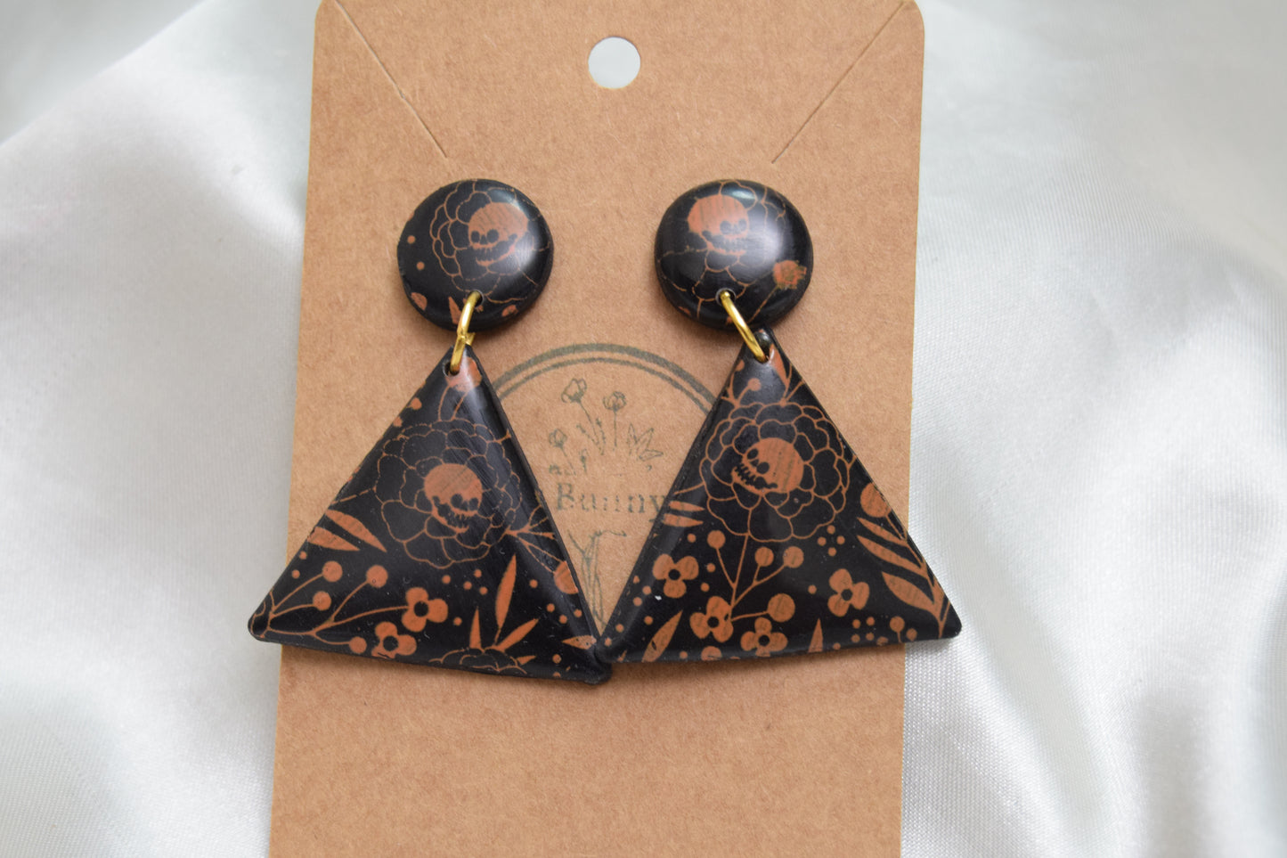 Halloween Flower Skull Triangle Polymer Clay Dangles