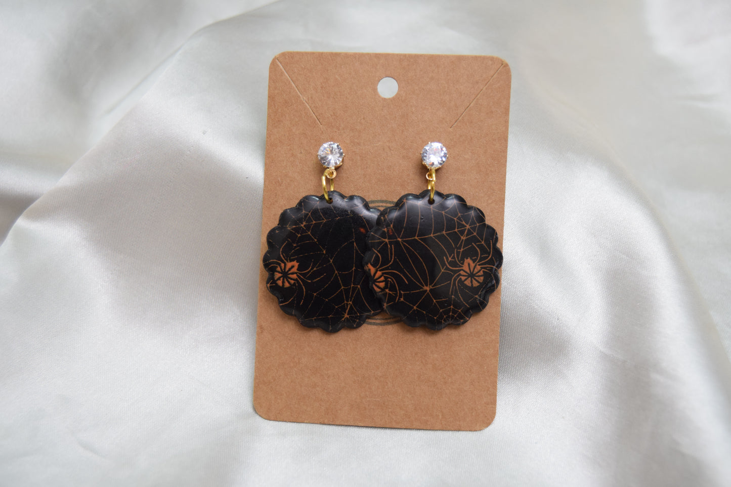 Halloween Spider Polymer Clay Dangles with Cubic Zirconia