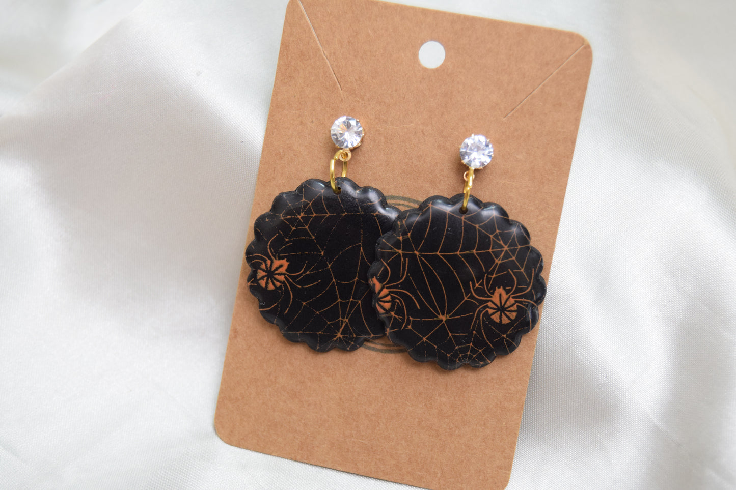 Halloween Spider Polymer Clay Dangles with Cubic Zirconia