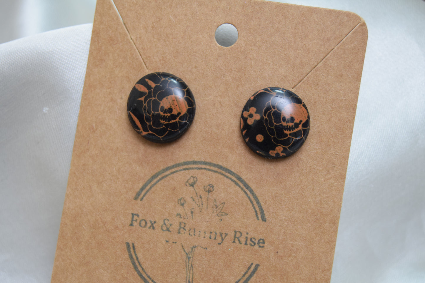 Halloween Flower Skull Polymer Clay Studs