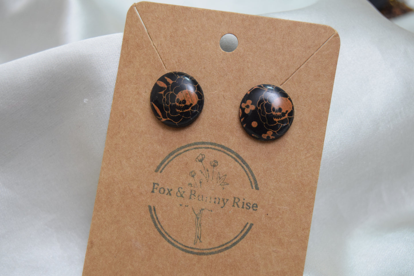 Halloween Flower Skull Polymer Clay Studs