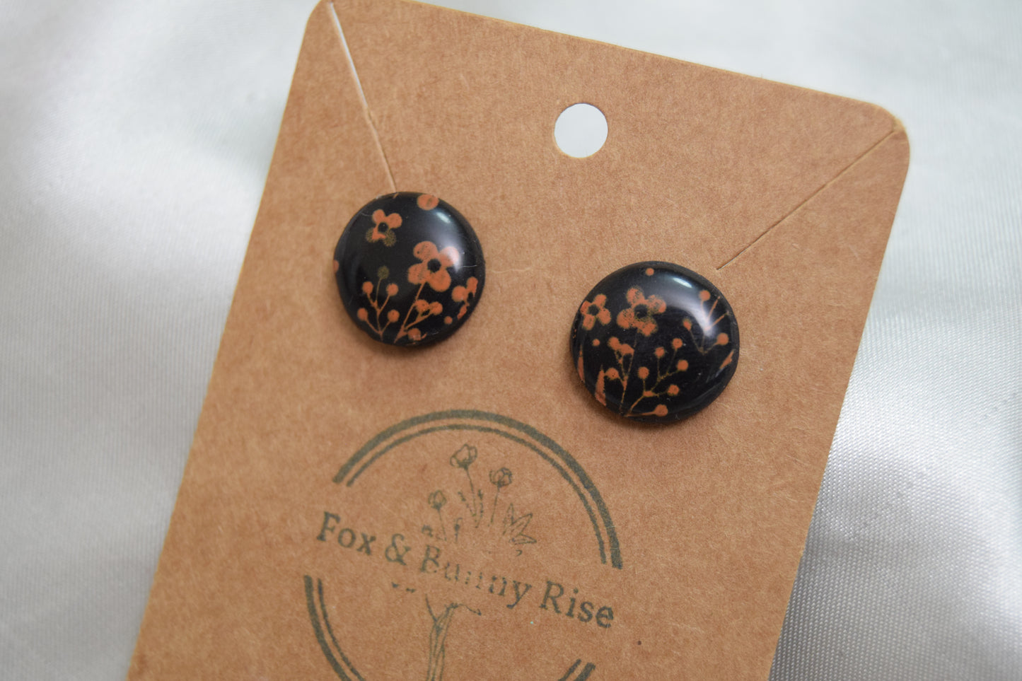 Orange Flower Halloween Studs