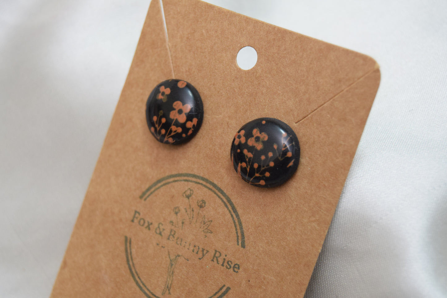 Orange Flower Halloween Studs