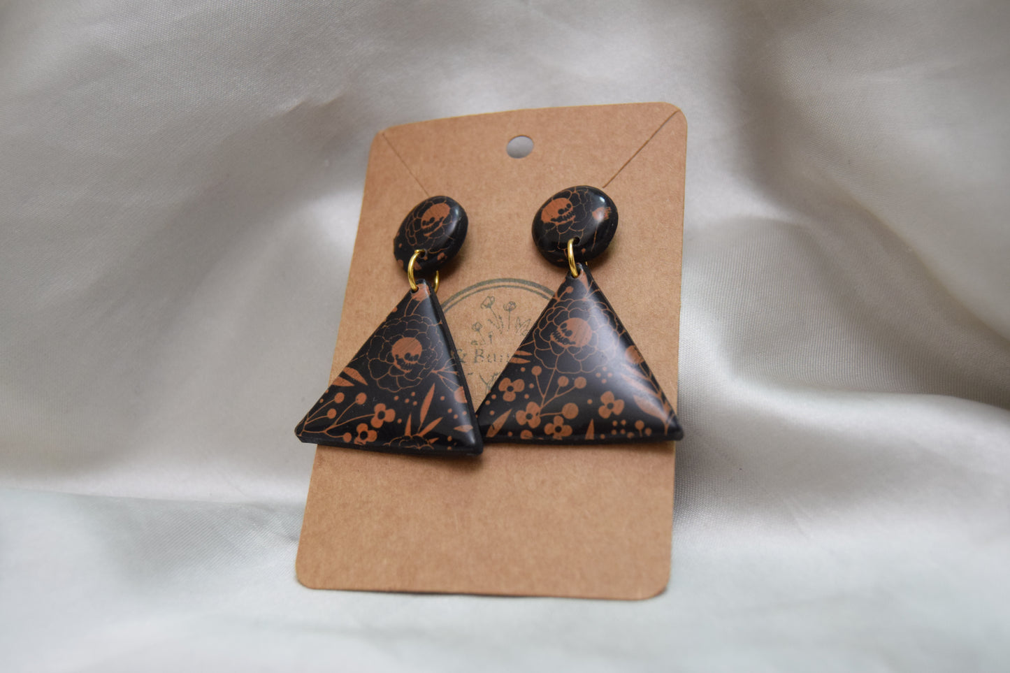Halloween Flower Skull Triangle Polymer Clay Dangles