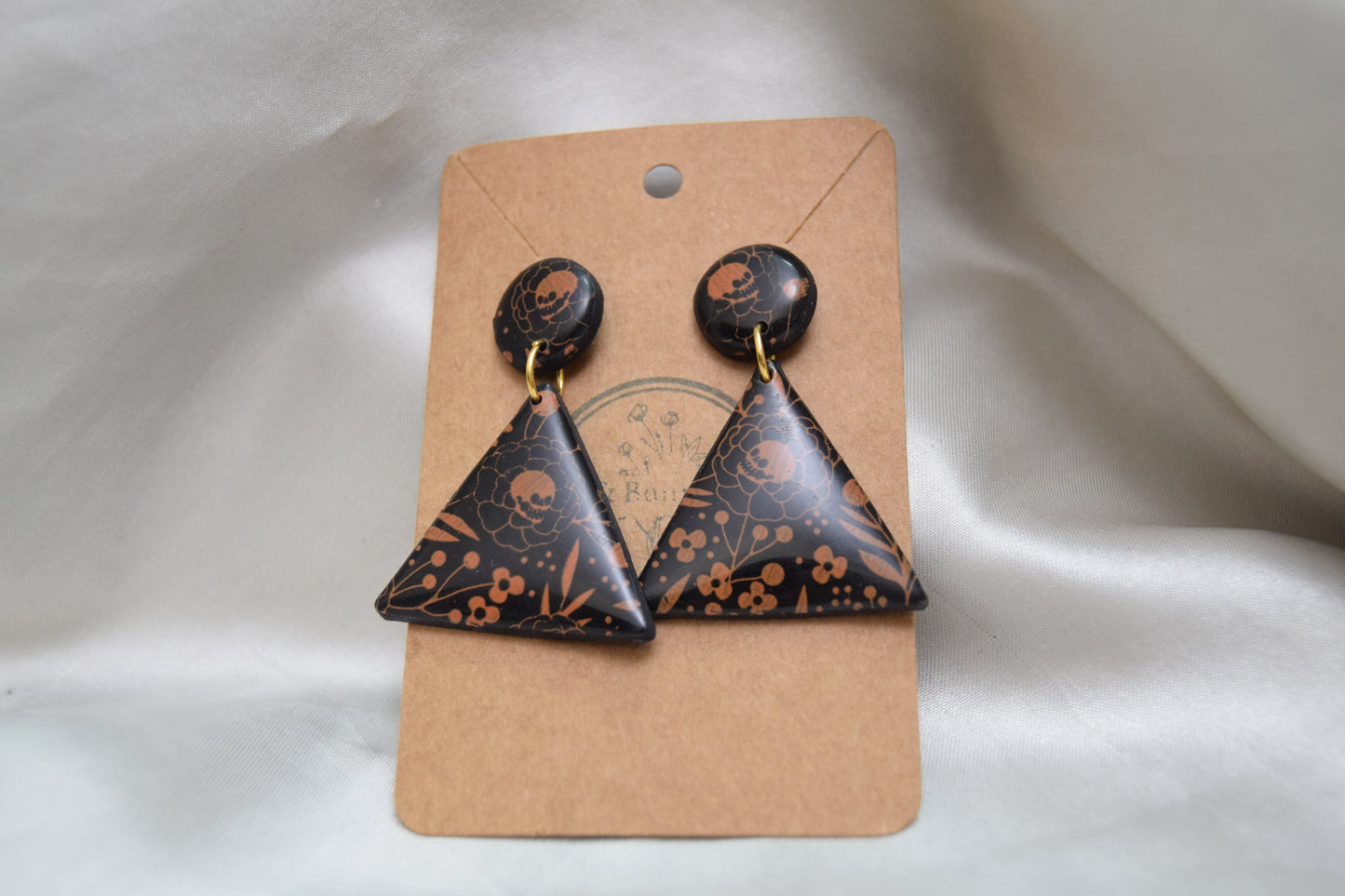 Halloween Flower Skull Triangle Polymer Clay Dangles