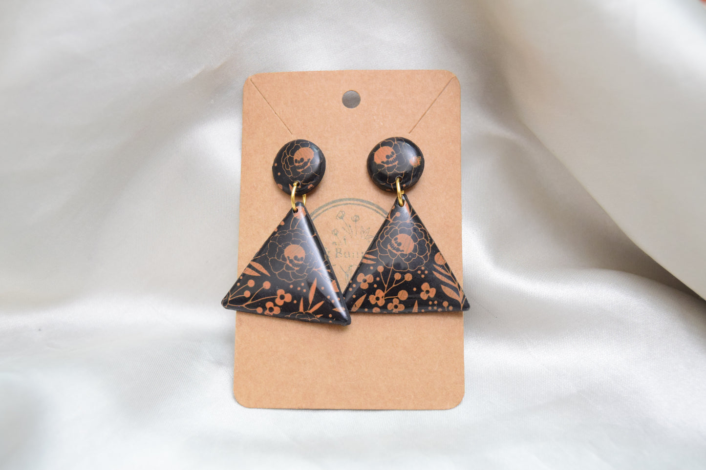 Halloween Flower Skull Triangle Polymer Clay Dangles