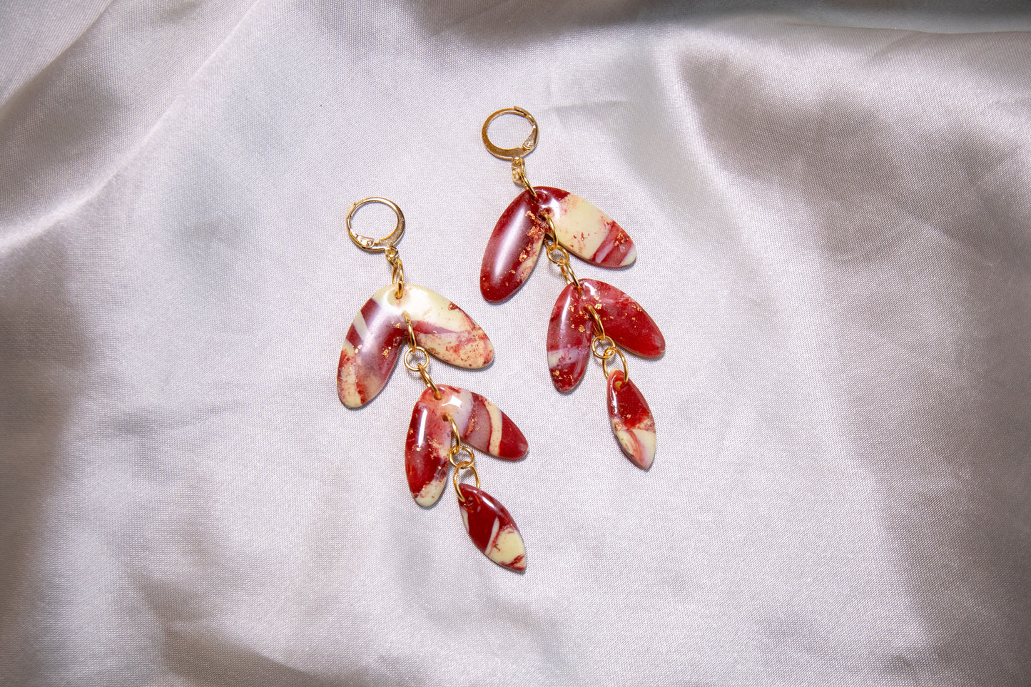 Polymer Clay Glossy Marble Leaf Earrings