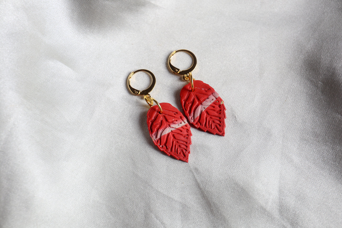 Polymer Clay Red Leaf Earrings