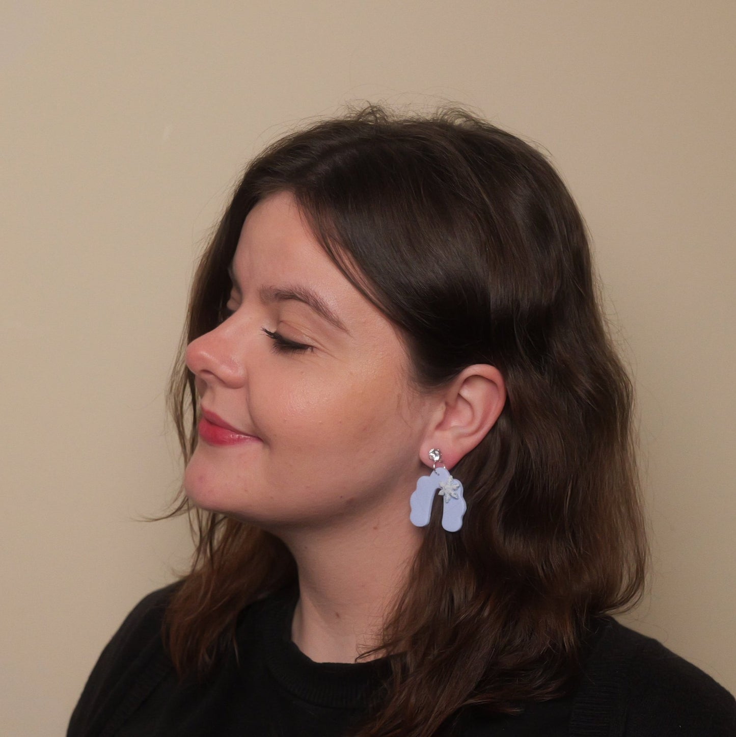 Baby Blue Dangles with Glittery Snowflakes and Cubic Zirconia - Rainbow