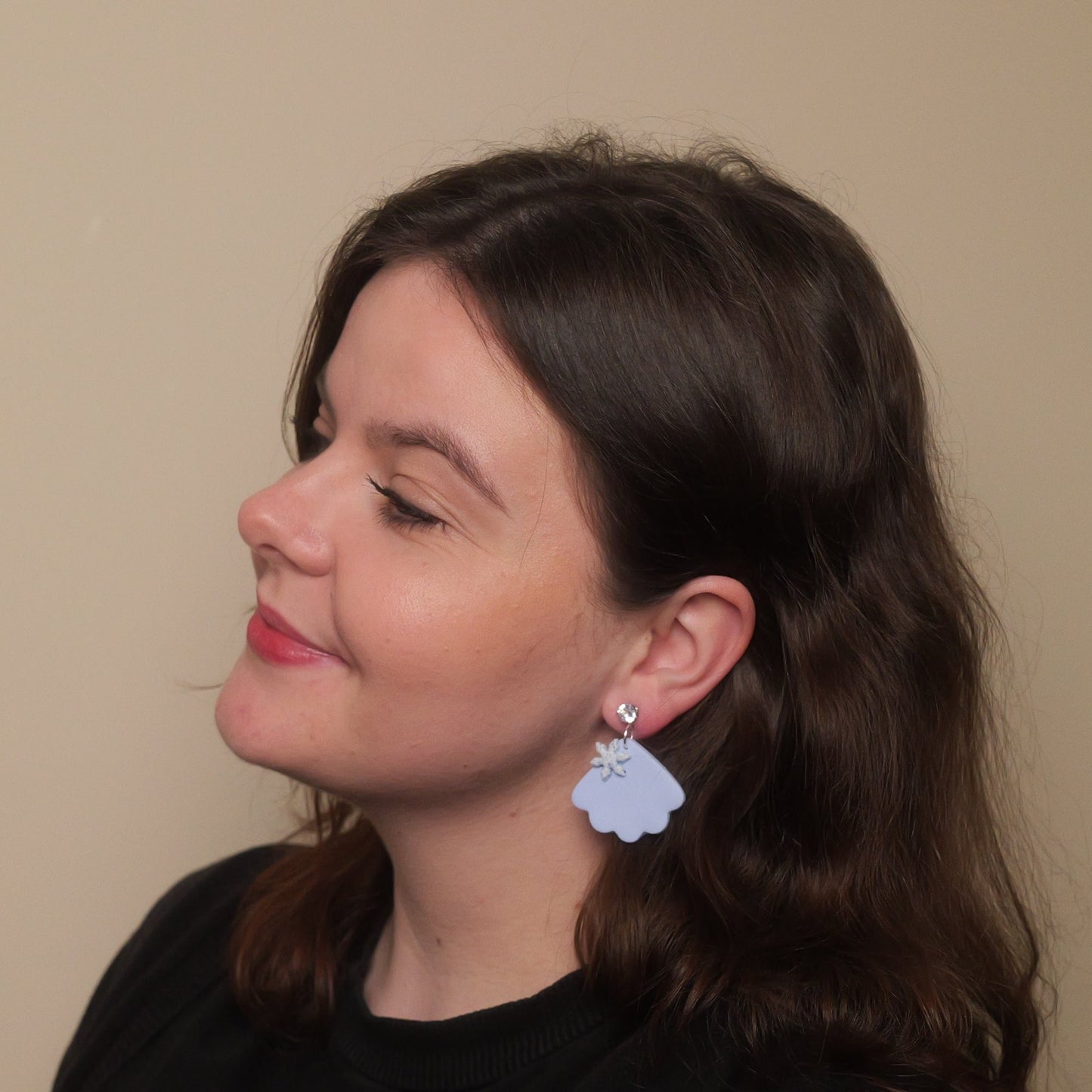 Baby Blue Dangles with Glittery Snowflakes and Cubic Zirconia