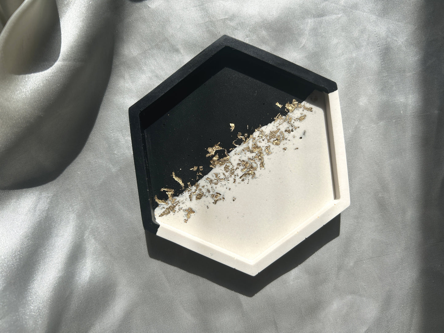 Gold Leaf Black and White Coaster - Hexagonal