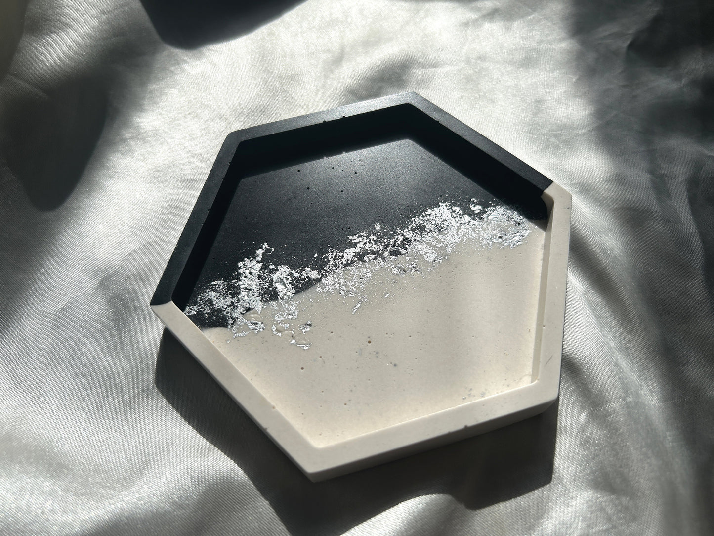 Silver Leaf Black and White Coaster - Hexagonal
