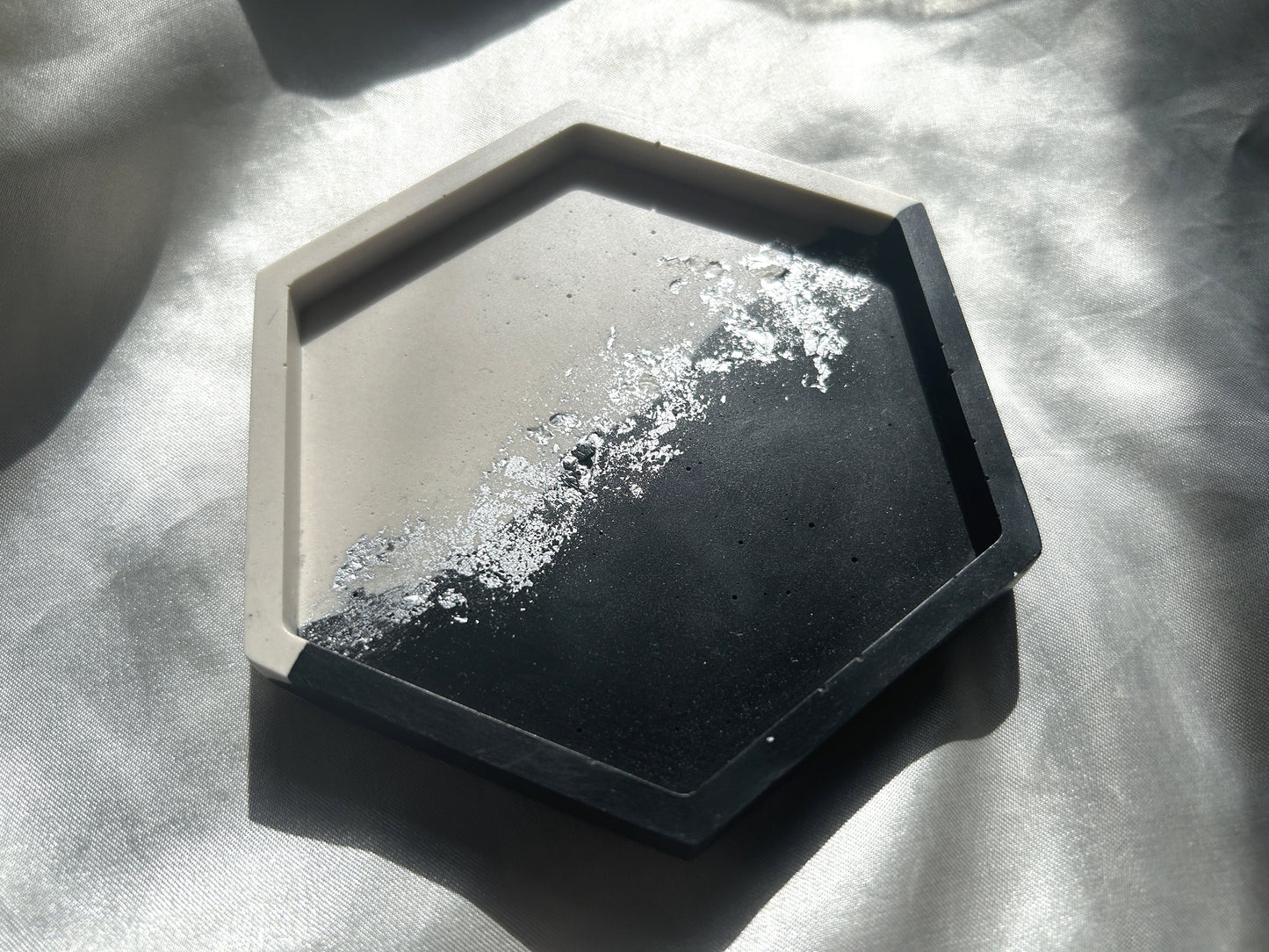Silver Leaf Black and White Coaster - Hexagonal