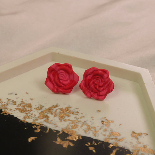 Pink and Red Swirl Rose Studs