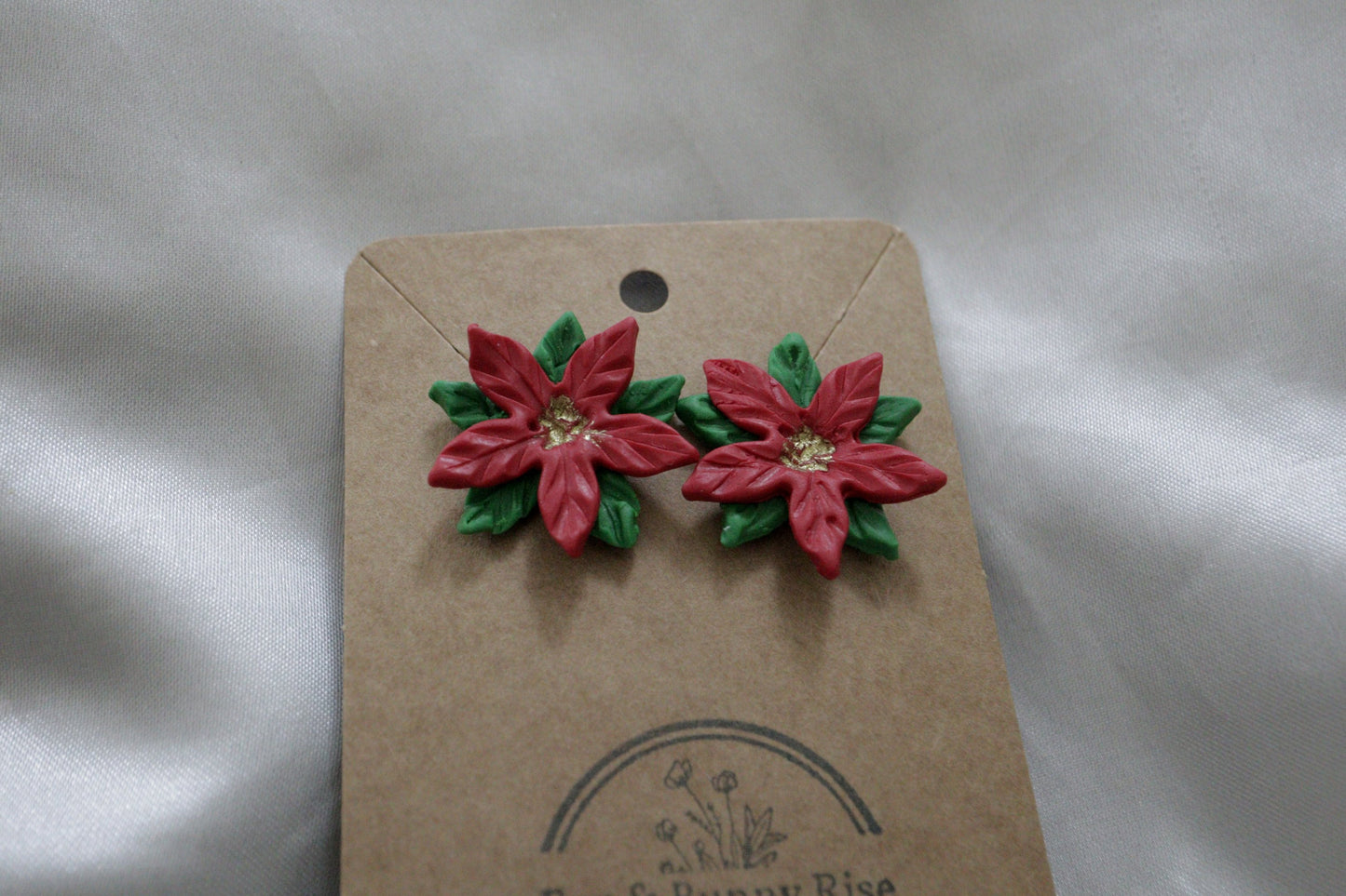 Polymer Clay Christmas Poinsettia Flower Studs