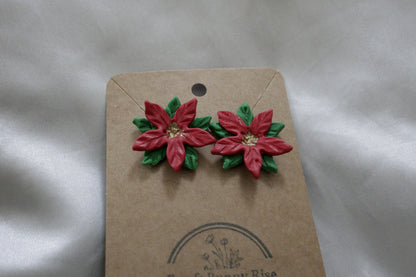 Polymer Clay Christmas Poinsettia Flower Studs