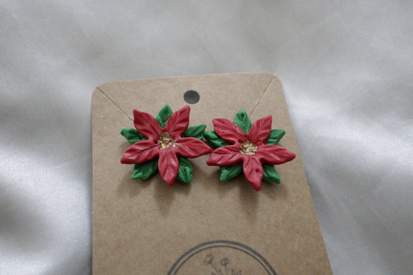 Polymer Clay Christmas Poinsettia Flower Studs