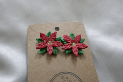 Polymer Clay Christmas Poinsettia Flower Studs