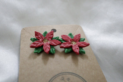 Polymer Clay Christmas Poinsettia Flower Studs