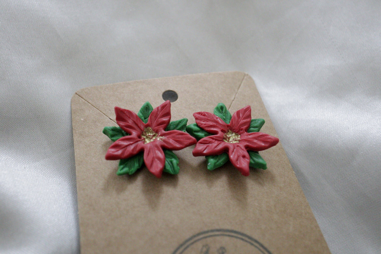 Polymer Clay Christmas Poinsettia Flower Studs