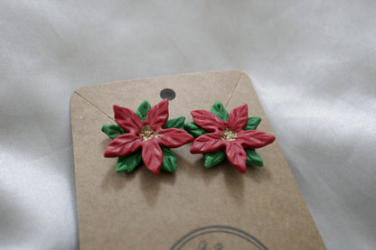 Polymer Clay Christmas Poinsettia Flower Studs