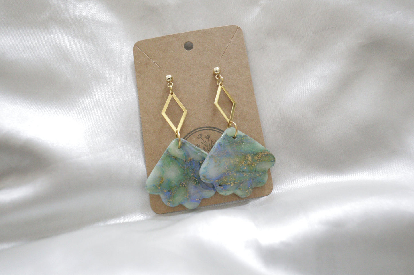 Translucent Green and Blue Polymer Clay Earrings / Bridal Earrings