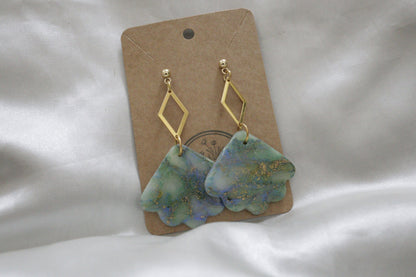 Translucent Green and Blue Polymer Clay Earrings / Bridal Earrings