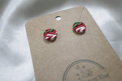 Polymer Clay Red, White and Green Braided Studs
