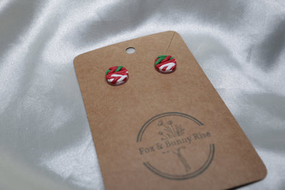 Polymer Clay Red, White and Green Braided Studs