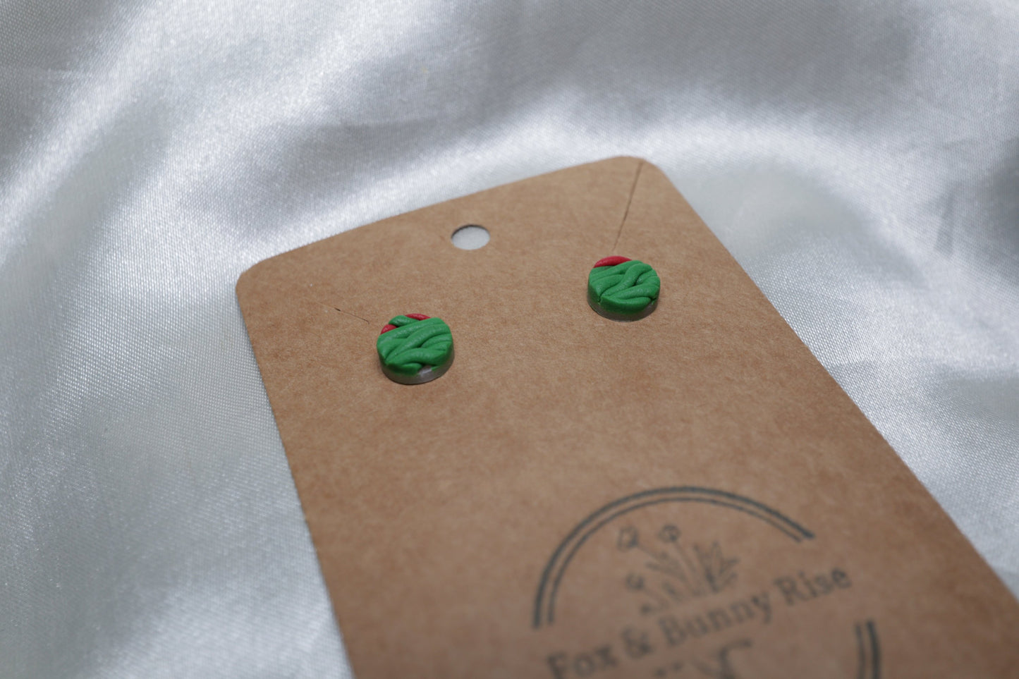 Polymer Clay Green and Red Braided Studs