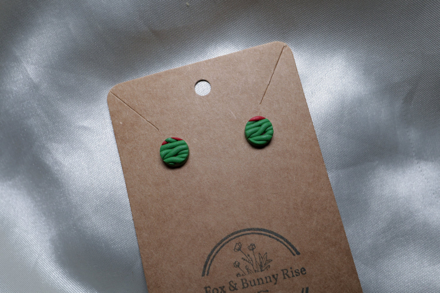 Polymer Clay Green and Red Braided Studs