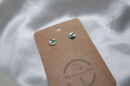 Polymer Clay Green and White Braided Studs