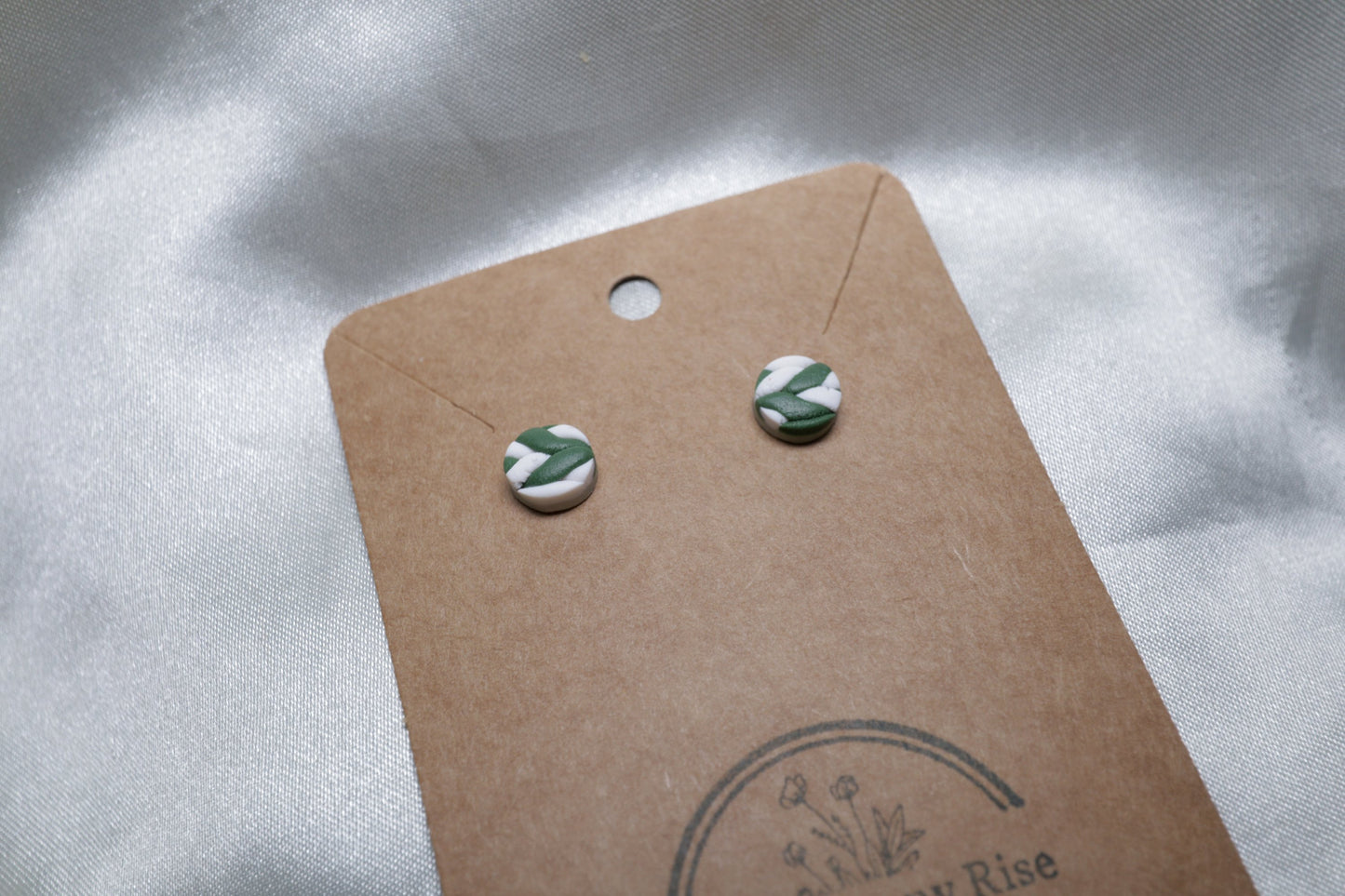 Polymer Clay Green and White Braided Studs