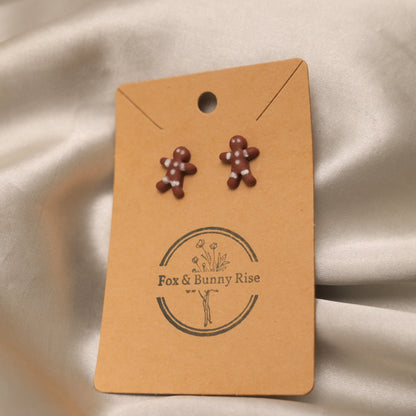 Gingerbread Man with White Details Stud Earrings