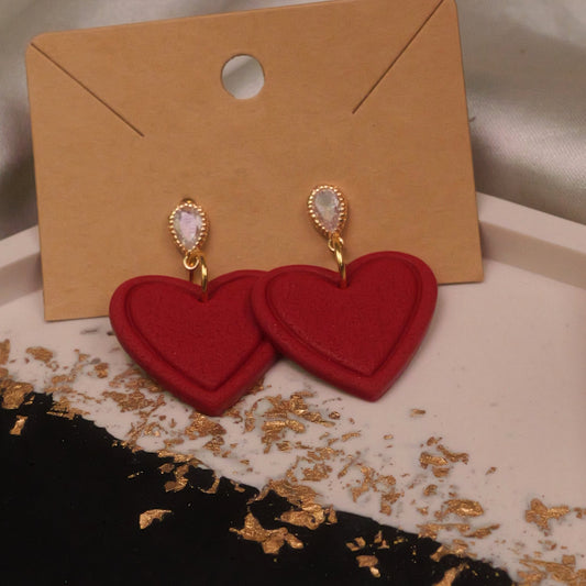 Textured Heart with Teardrop Cubic Zirconia - Dark Red