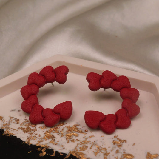 Textured Multi Heart Studs - Dark Red