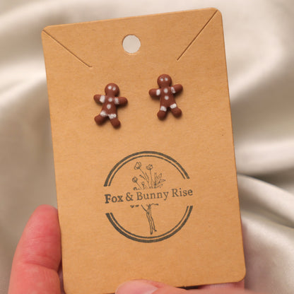 Gingerbread Man with White Details Stud Earrings