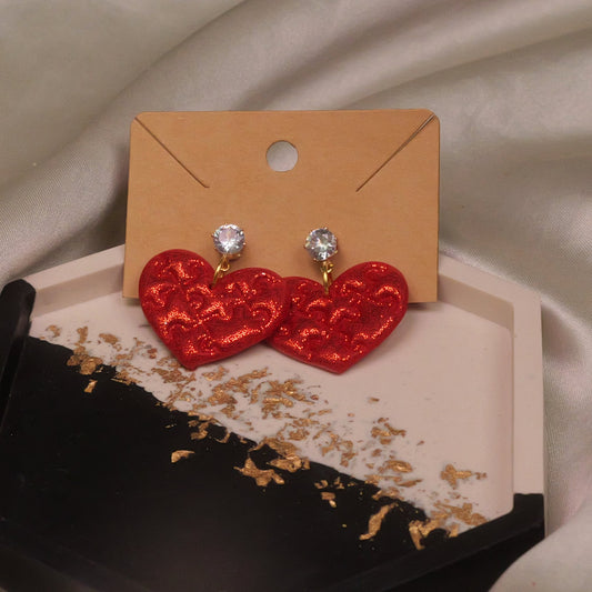 Red Glitter Puzzle Heart Dangles with Cubic Zirconia