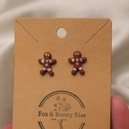 Gingerbread Man with White Details Stud Earrings