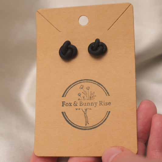 Black Shimmery Knot Studs Earrings
