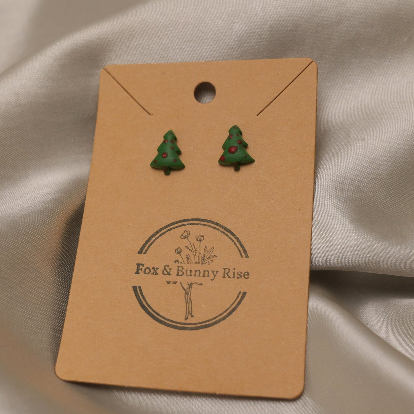 Christmas Tree with Red Baubles Stud Earrings